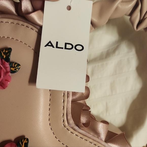ALDO Pink Heart Crossbody Bag w/ 3D Rose Details & Ruffle Trim | Handbag - Picture 3 of 10